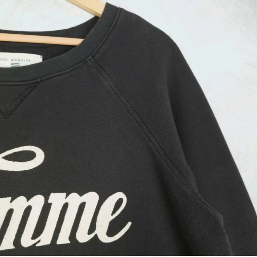 Anthropologie Sol Angeles La Femme Script Charcoal Grey Crewneck Sweatshirt XL - Picture 5 of 7